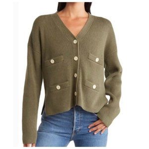 Alex Mill Womens Jo Ribbed Cardigan  In Olive V-neck Long Sleeve Size XS